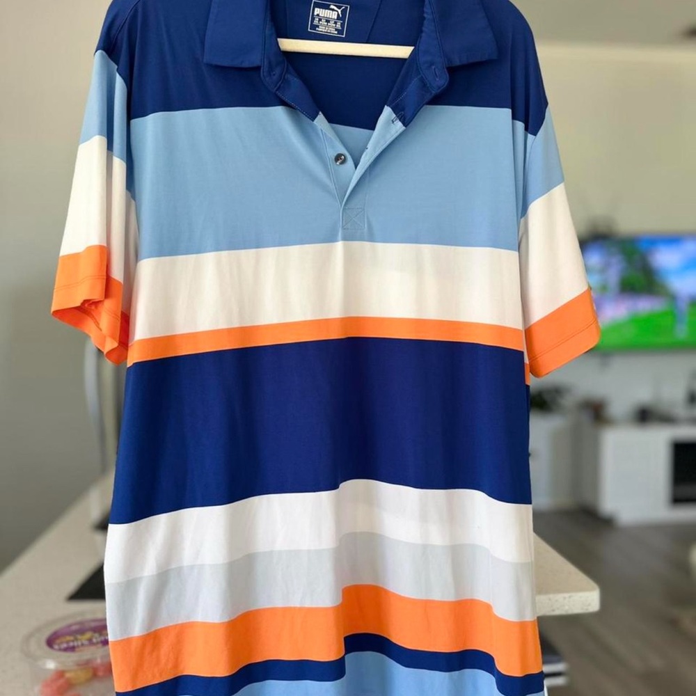 Puma Striped Polo Shirt in Blue and Orange
